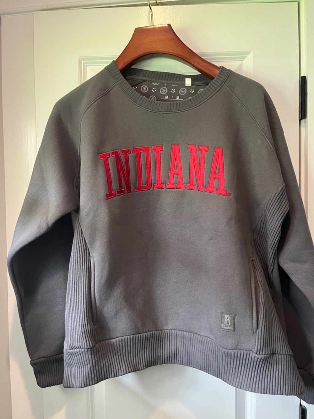 Indiana Pressbox Charcoal Gray Sweatshirt with Red Embroidered Logo